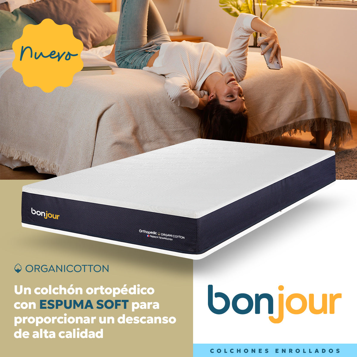 Colchón Bonjour Enrollado Organicotton Dual Side