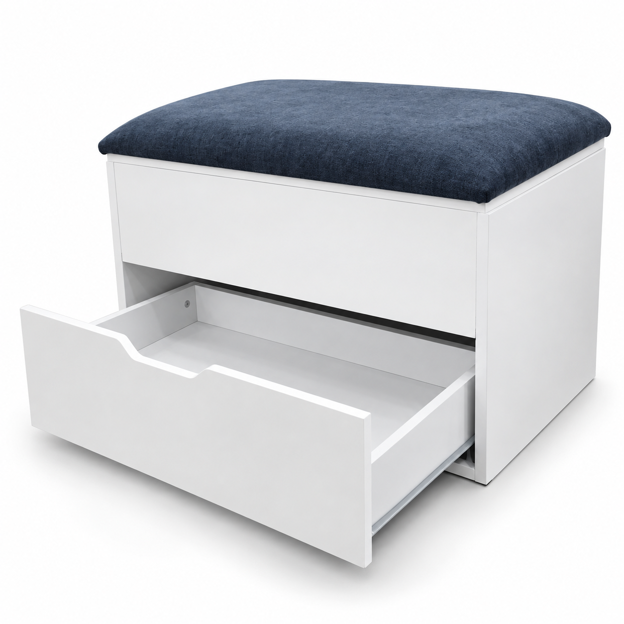 Puff Cofre 65 cm - Blanco Azul - Tejido Liso