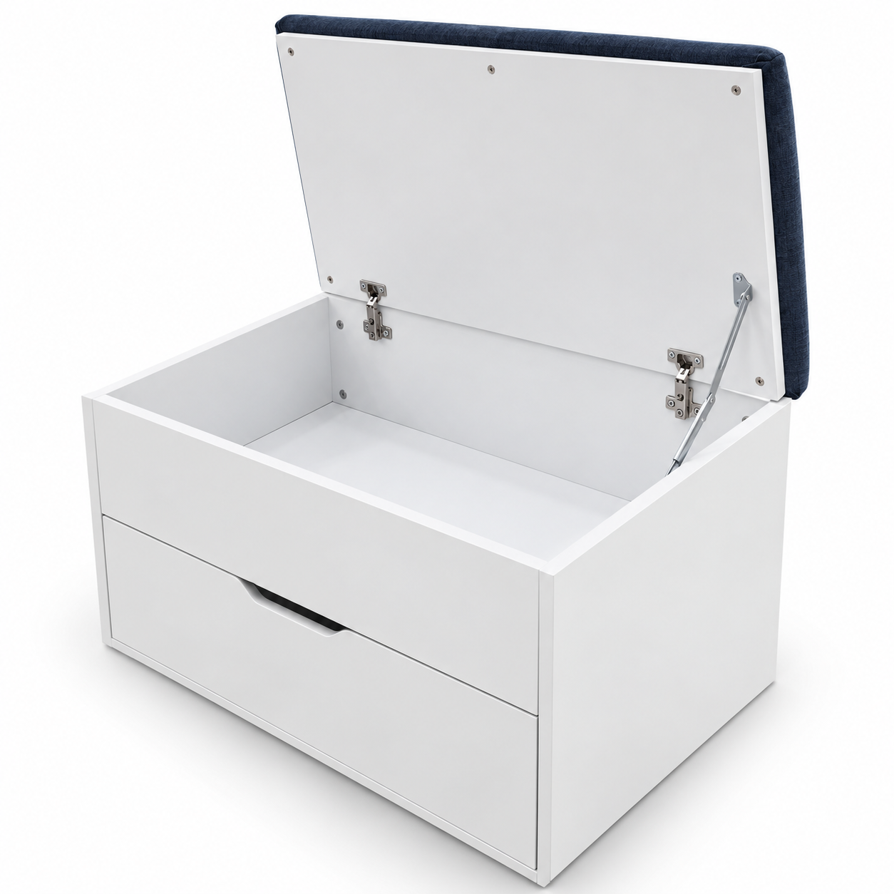 Puff Cofre 65 cm - Blanco Azul - Tejido Liso