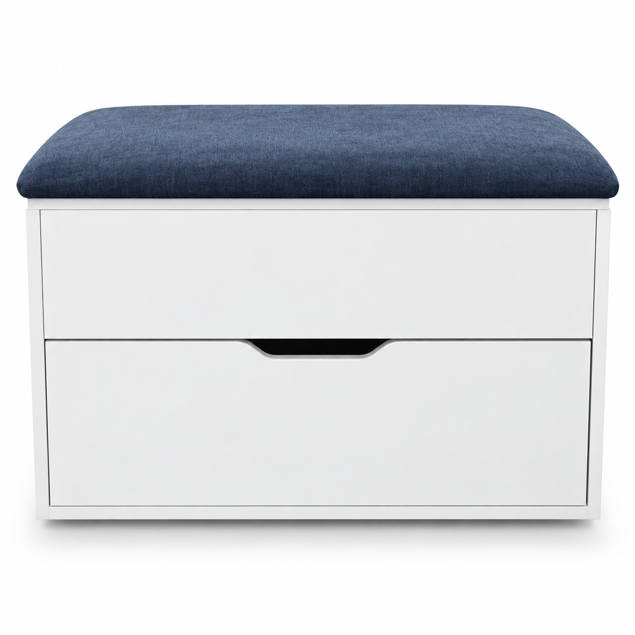 Puff Cofre 65 cm - Blanco Azul - Tejido Liso