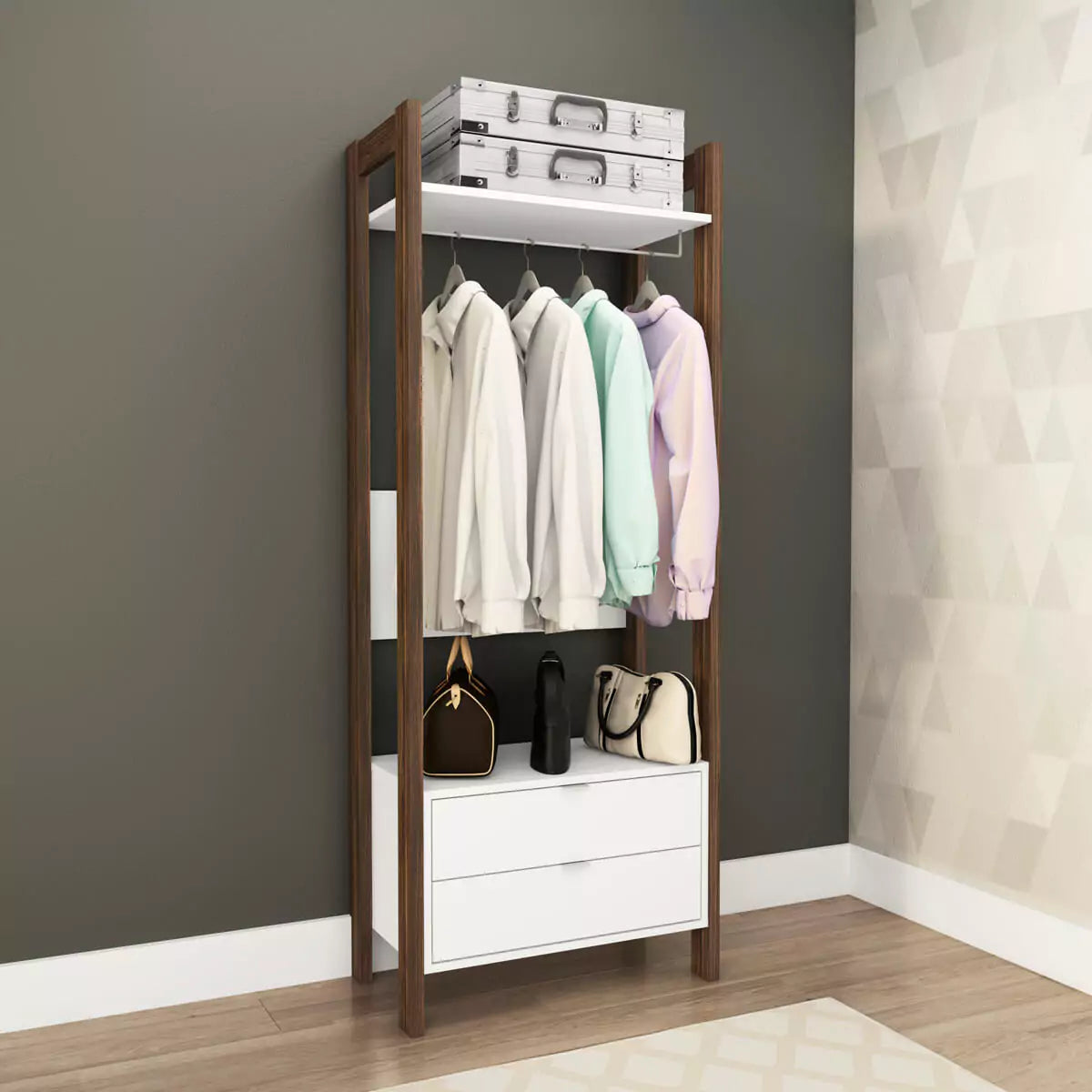 Armario Closet de Madera 165X65X36 - Blanco Nogal