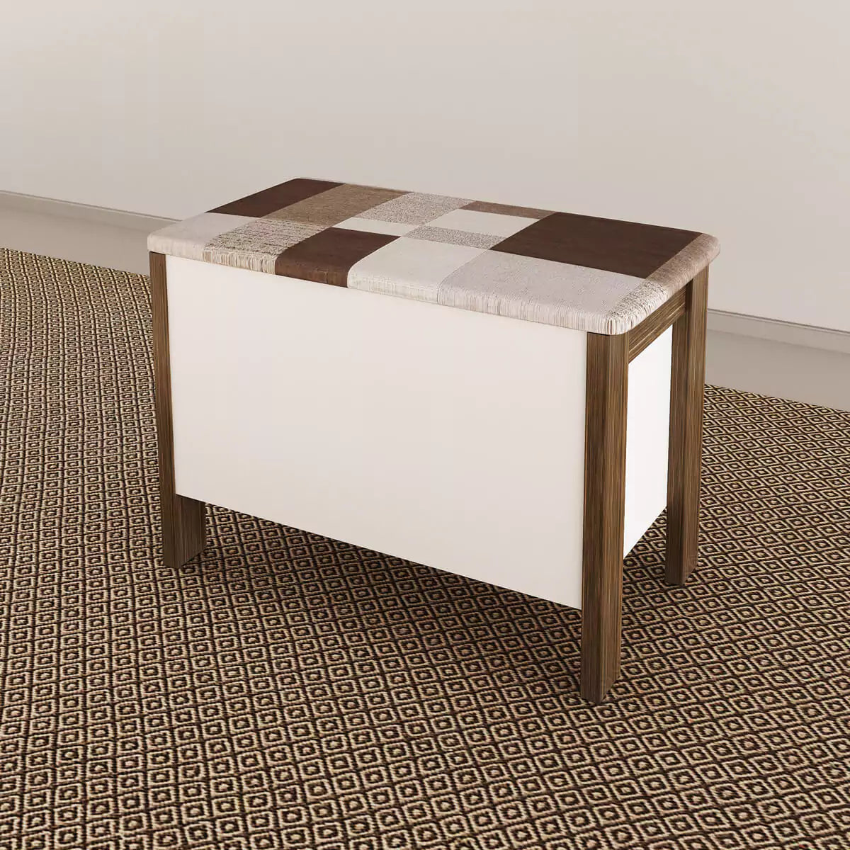 Puff Cofre 65 cm - Blanco Nogal - Tejido Geometrico