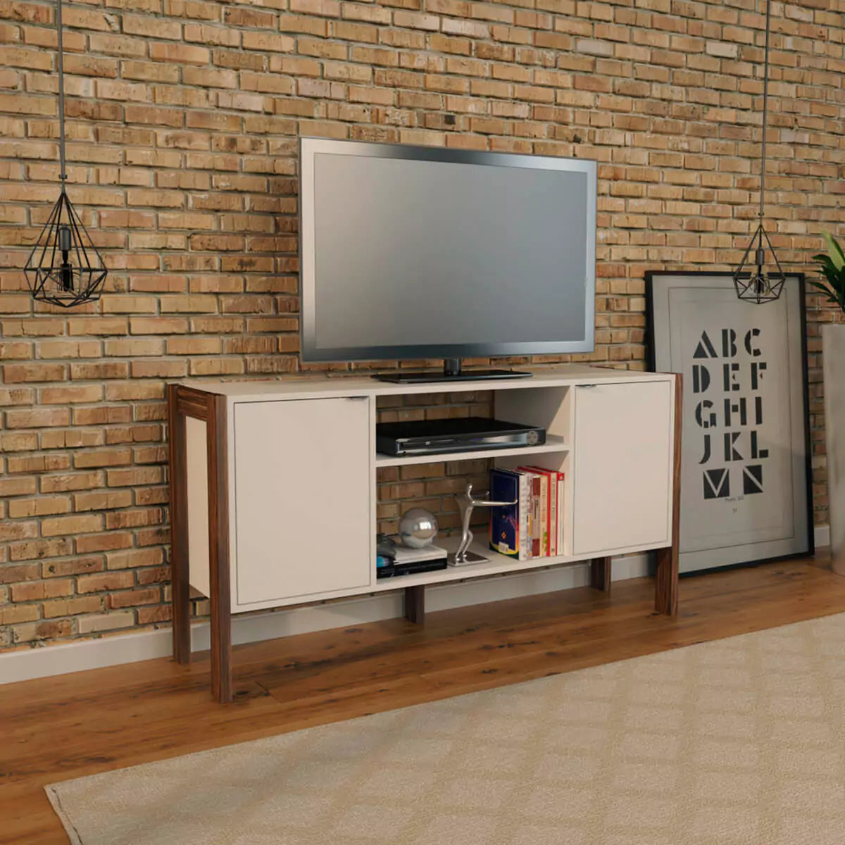 Rack para TV 55" 134x60x36 - Blanco Nogal