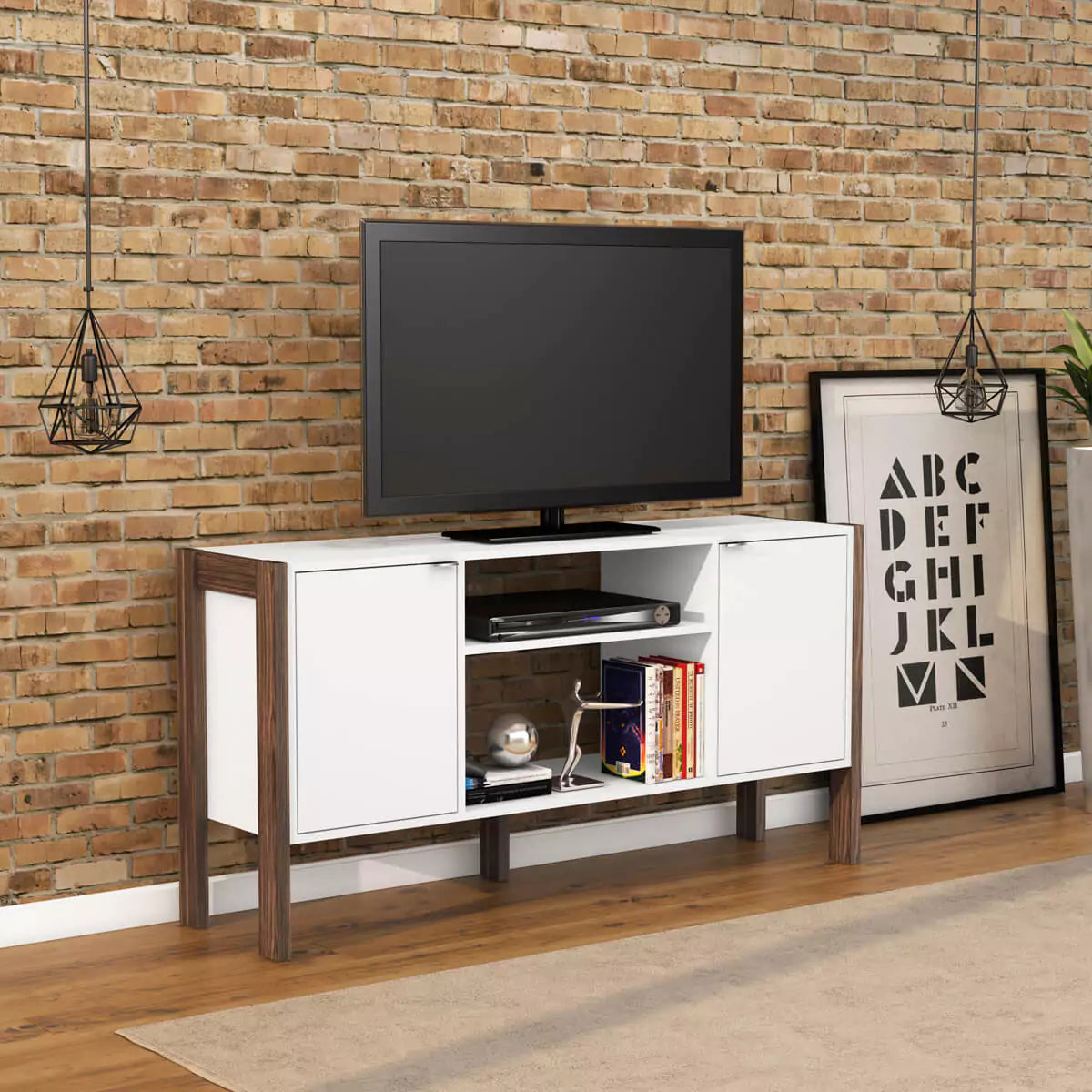 Rack para TV 55" 134x60x36 - Blanco Nogal