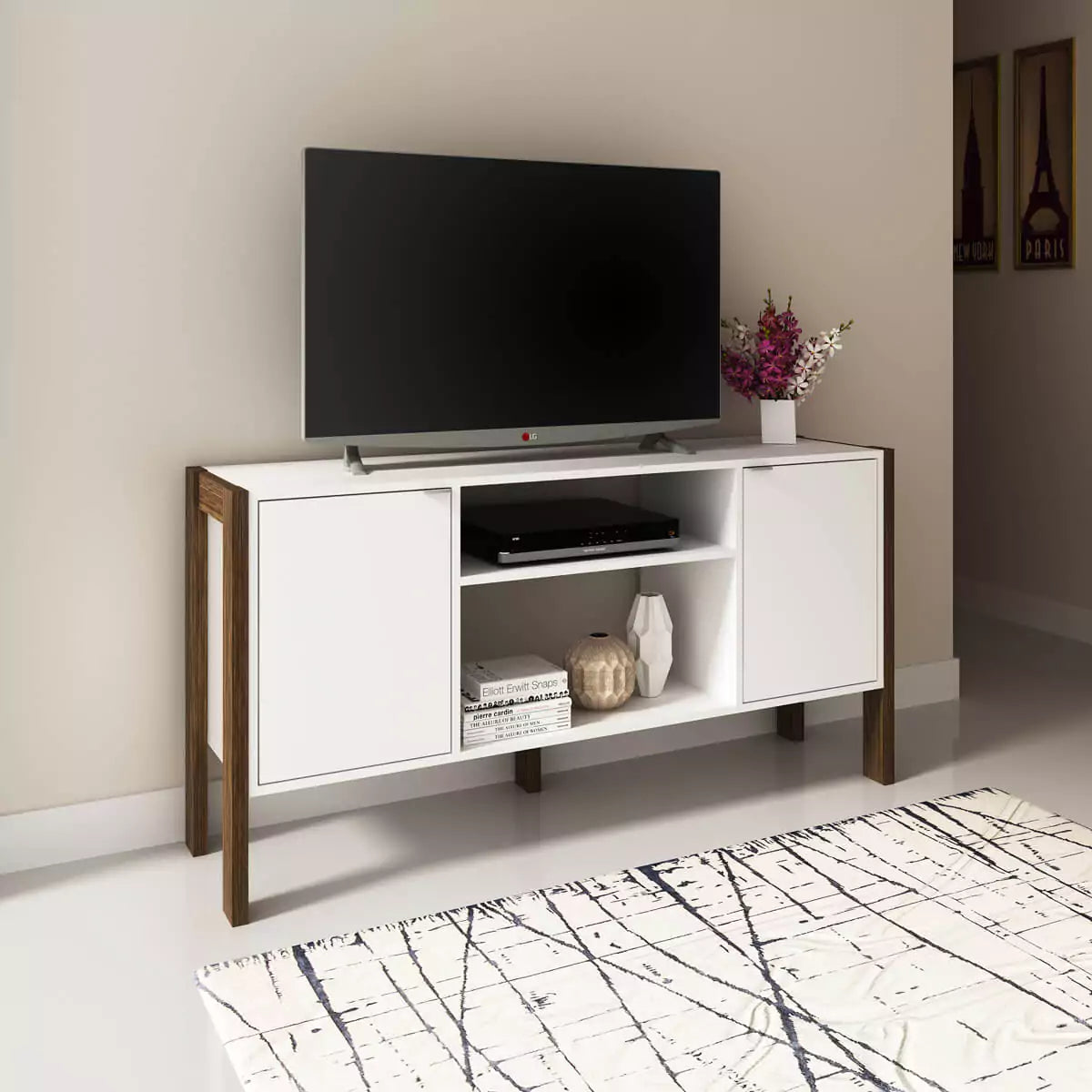 Rack para TV 55" 134x60x36 - Blanco Nogal