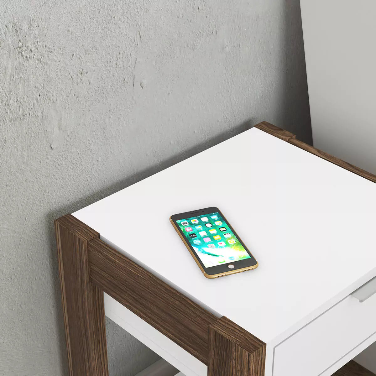 Mesa de Luz 1 Cajón 41x55x36 - Blanco Nogal