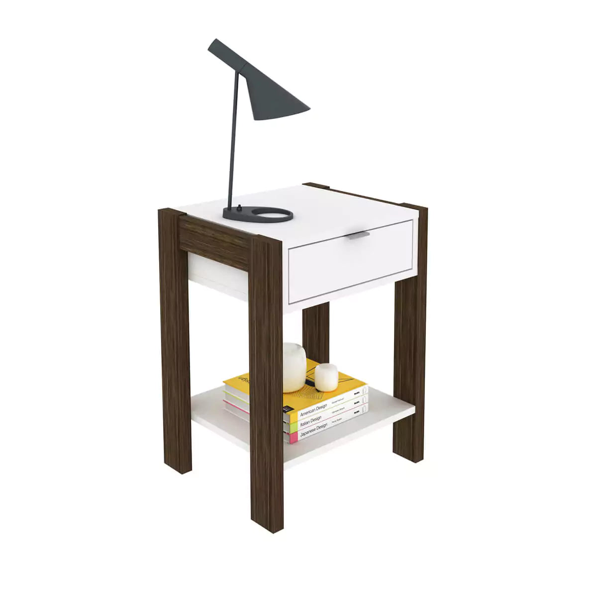 Mesa de Luz 1 Cajón 41x55x36 - Blanco Nogal