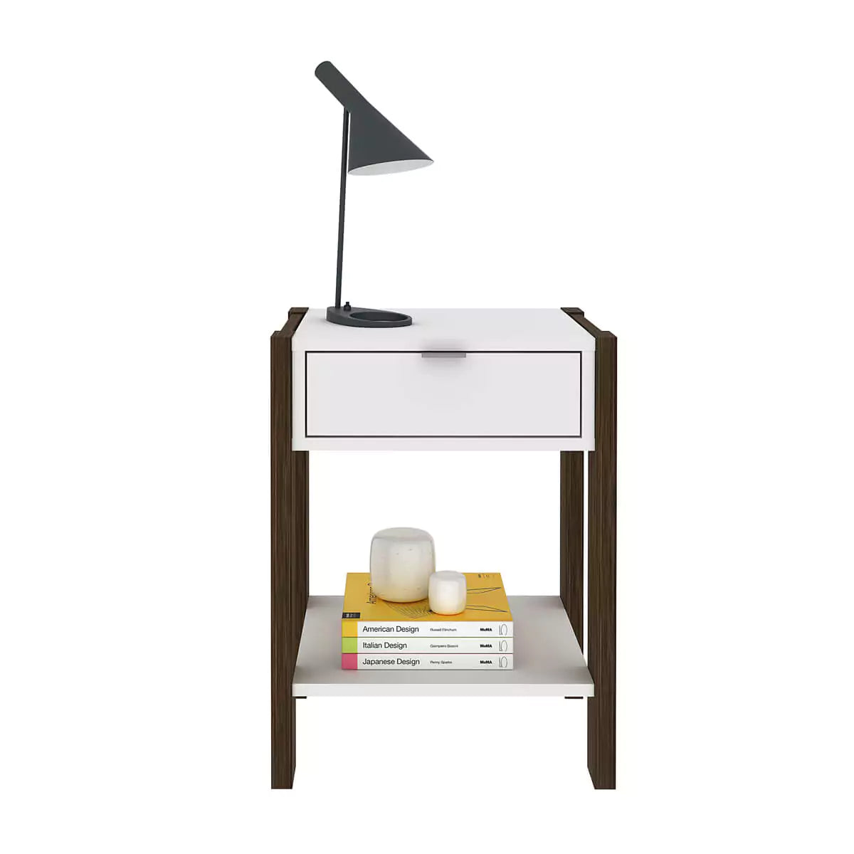 Mesa de Luz 1 Cajón 41x55x36 - Blanco Nogal