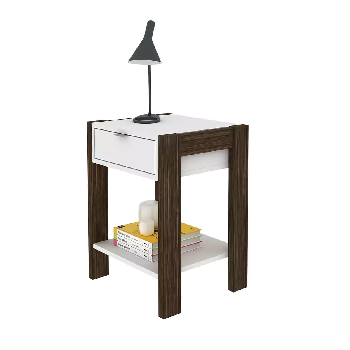 Mesa de Luz 1 Cajón 41x55x36 - Blanco Nogal