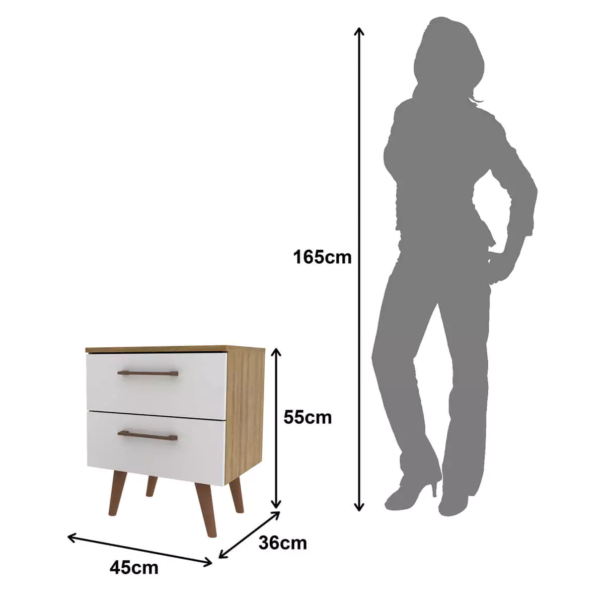 Mesa de Luz 2 Cajones 45x55x36 - Almendra Blanco