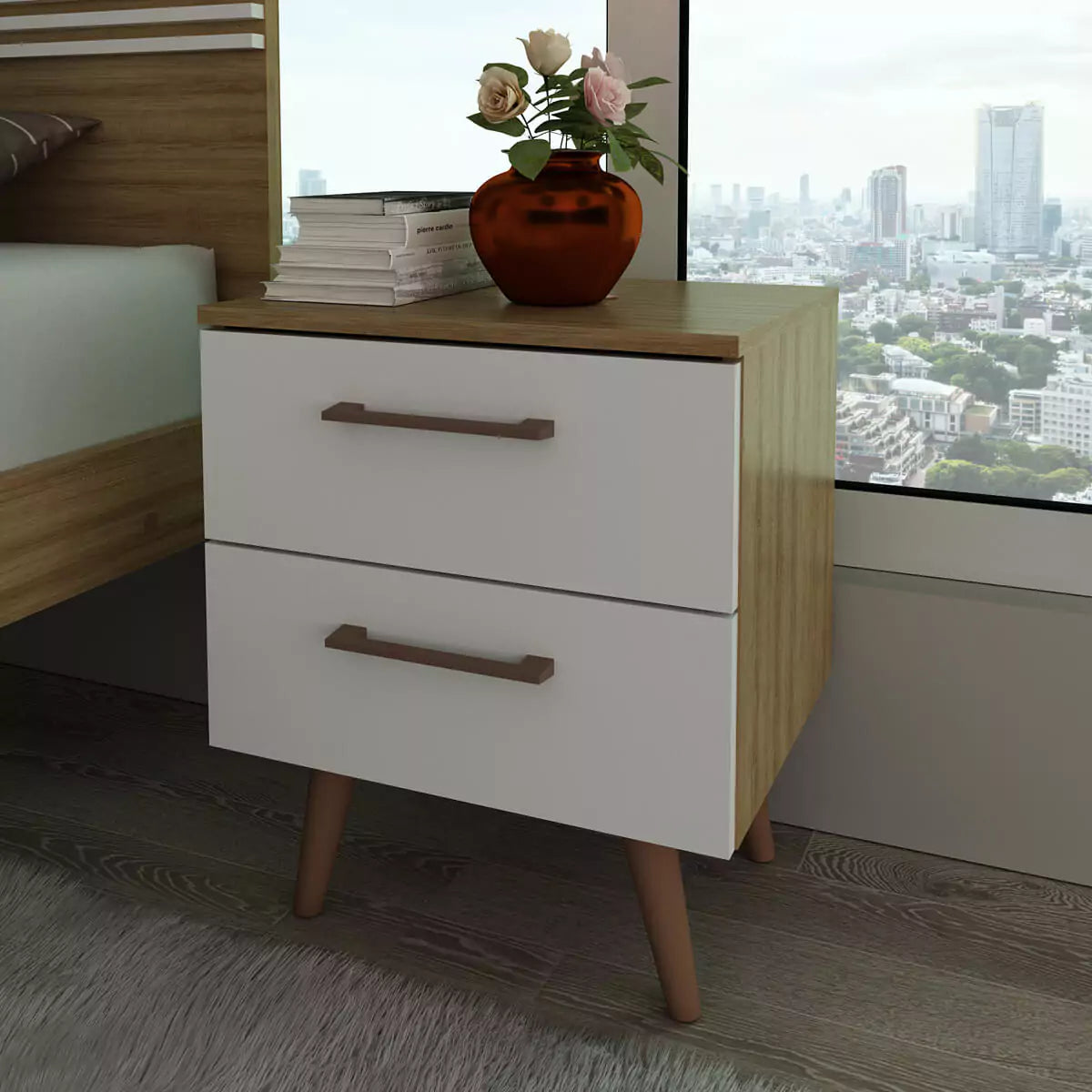 Mesa de Luz 2 Cajones 45x55x36 - Almendra Blanco