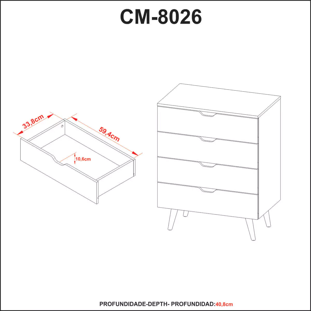 Gavetero 4 Cajones 68x93x41 - Almendra Blanco