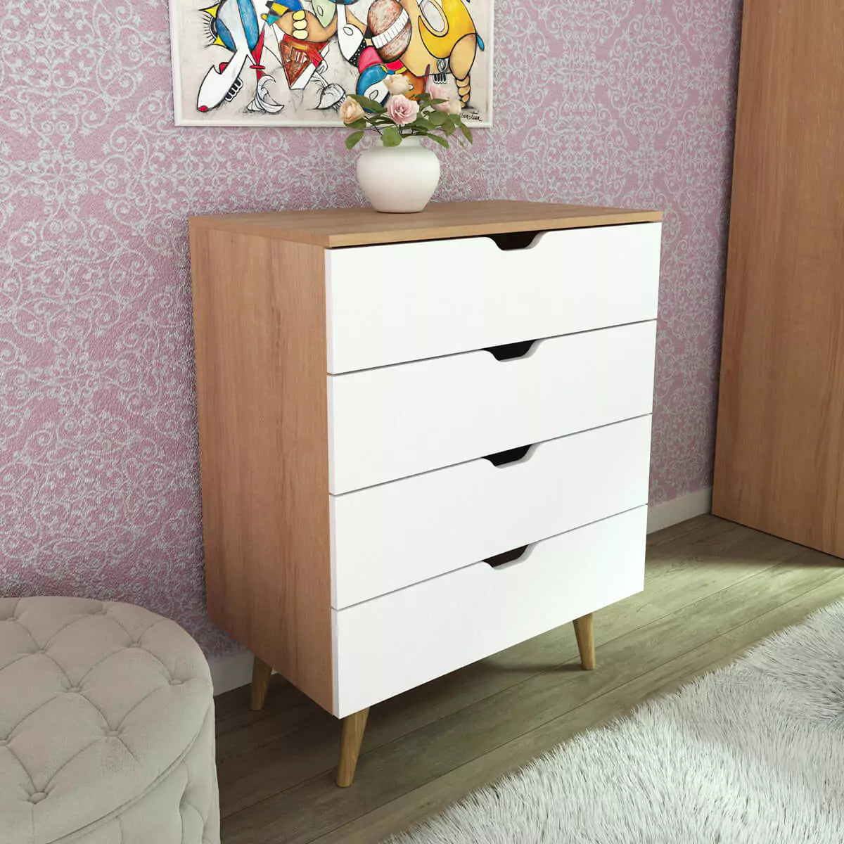 Gavetero 4 Cajones 68x93x41 - Almendra Blanco