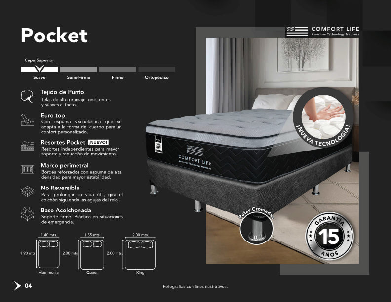 Cama Comfort Life Pocket Euro Pillow Top