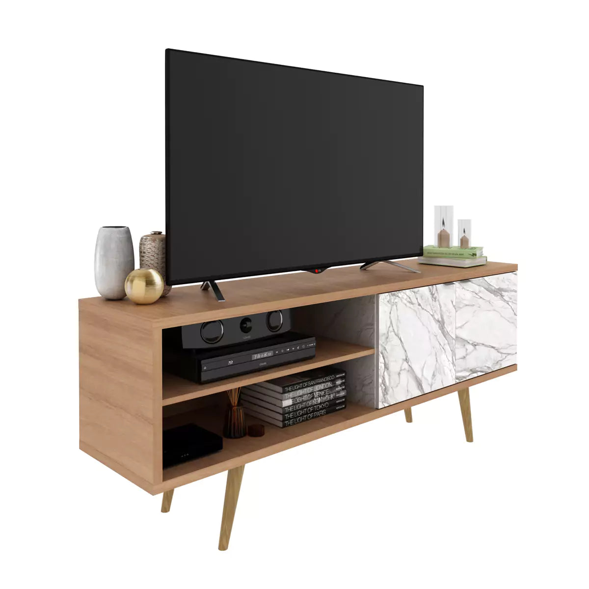 Rack para TV 60" 160x64x39 - Almedra / Marmol Blanco